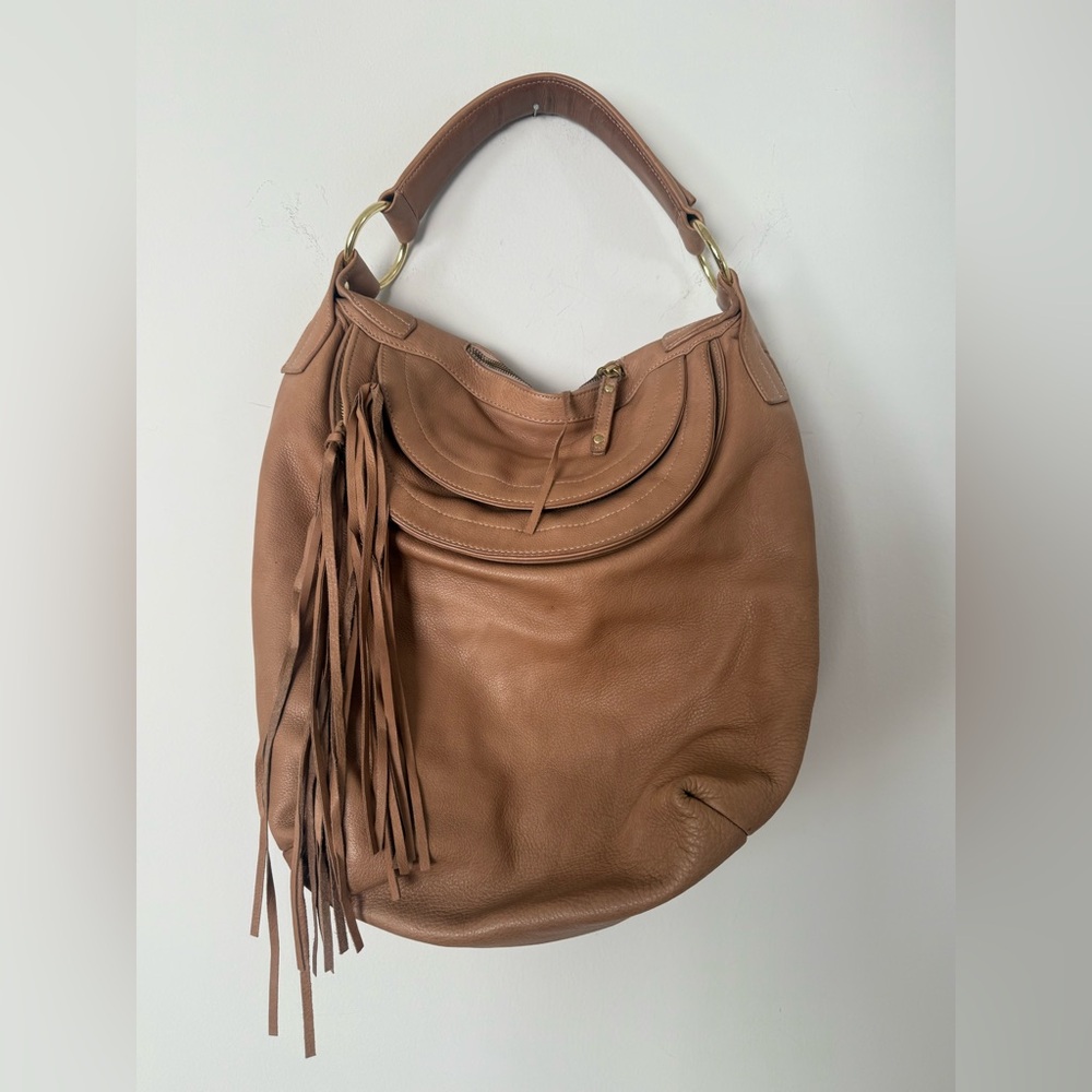 BULGA Large Tassel Soft Pebbled Leather Multi Compartment Hobo Bag